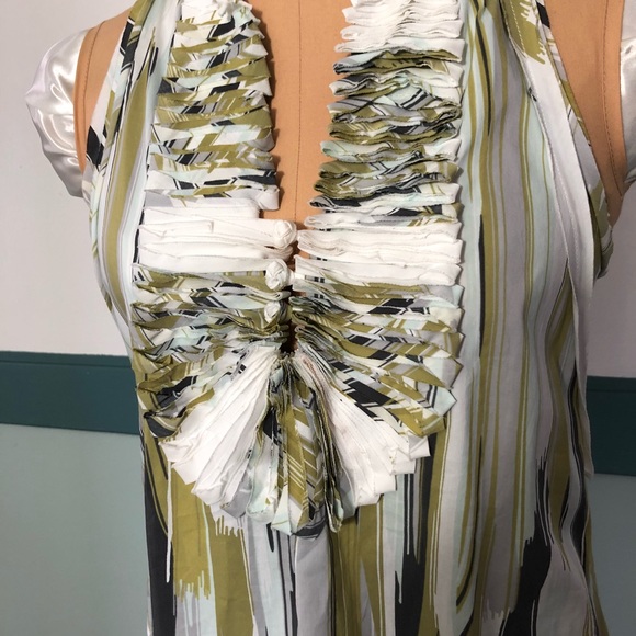 BCBG Max ruffled summer work top green, grey, blue - Picture 2 of 8